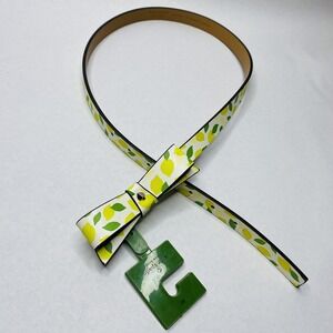 Kate Spade Genuine‎ Leather Belt Bow Lemon Floral Print White Yellow Size M